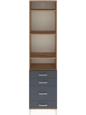 Arges Dolap 4 Raflı 4 Çekmeceli 60X30X243 Çam-Antrasit