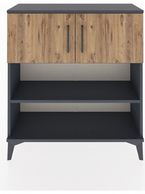 Arges Şifonyer 3 Raflı 2 Kapaklı 88X30X96 Antrasit-Çam