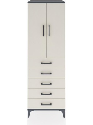 Hyperion Dolap 2 Raflı 5 Çekmeceli 2 Kapaklı 60X44X182 Antrasit-Aytaşı