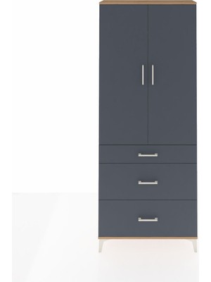 Arges Dolap 3 Raflı 3 Çekmeceli 2 Kapaklı 88X30X221 Çam-Antrasit