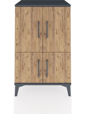 Hyperion Komodin 3 Raflı 4 Kapaklı 60X44X96 Antrasit-Çam