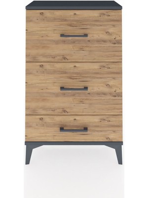 Arges Komodin 3 Çekmeceli 60X30X96 Antrasit-Çam