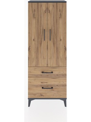 Arges Dolap 3 Raflı 2 Çekmeceli 2 Kapaklı 60X30X163 Antrasit-Çam