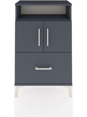 Arges Komodin 2 Raflı Tek Çekmeceli 2 Kapaklı 60X30X96 Antrasit-Antrasit