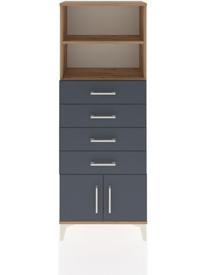 Arges Dolap 2 Raflı 4 Çekmeceli 2 Kapaklı 60X30X163 Çam-Antrasit