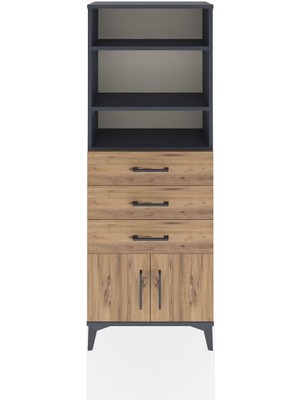 Arges Dolap 3 Raflı 3 Çekmeceli 2 Kapaklı 60X30X163 Antrasit-Çam