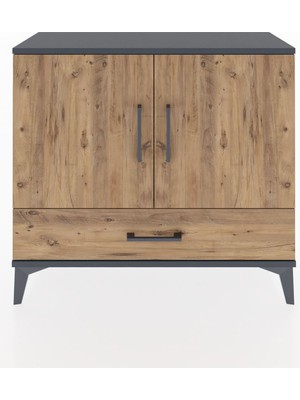 Arges Şifonyer 2 Raflı Tek Çekmeceli 2 Kapaklı 88X30X80 Antrasit-Çam