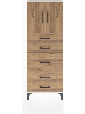 Arges Dolap 2 Raflı 5 Çekmeceli 2 Kapaklı 60X30X163 Aytaşı-Çam