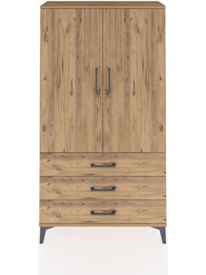 Arges Dolap 3 Raflı 3 Çekmeceli 2 Kapaklı 88X30X163 Çam-Çam