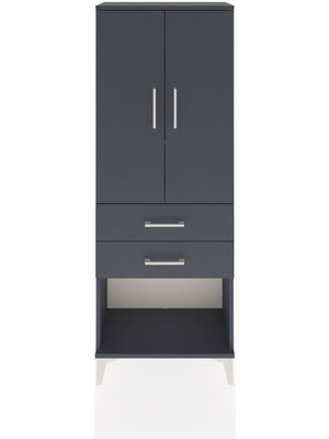 Arges Dolap 3 Raflı 2 Çekmeceli 2 Kapaklı 60X30X163 Antrasit-Antrasit