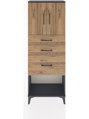 Arges Dolap 2 Raflı 3 Çekmeceli 2 Kapaklı 60X30X163 Antrasit-Çam