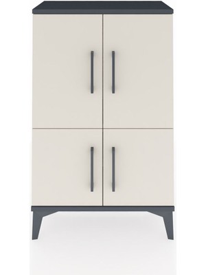 Arges Komodin 2 Raflı 4 Kapaklı 60X30X96 Antrasit-Aytaşı