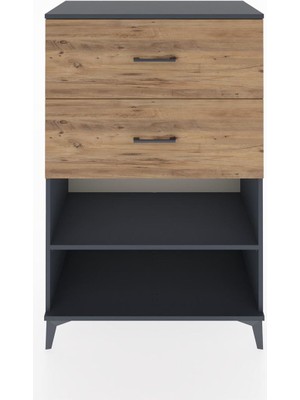 Hyperion Dolap Tek Raflı 2 Çekmeceli 88X44X134 Antrasit-Çam