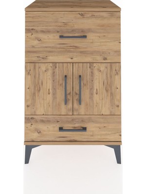 Hyperion Komodin Tek Raflı 2 Çekmeceli 2 Kapaklı 60X44X96 Çam-Çam