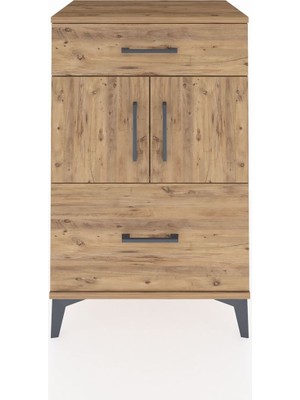 Hyperion Komodin Tek Raflı 2 Çekmeceli 2 Kapaklı 60X44X96 Çam-Çam
