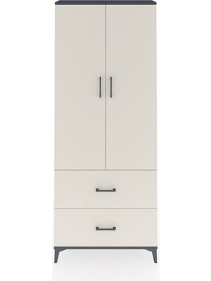 Arges Dolap 2 Raflı 2 Çekmeceli Tek Askılı 88X30X221 Antrasit-Aytaşı