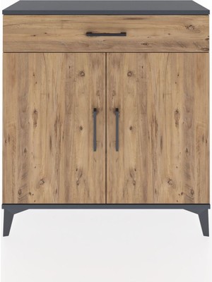 Arges Şifonyer 2 Raflı Tek Çekmeceli 2 Kapaklı 88X30X96 Antrasit-Çam