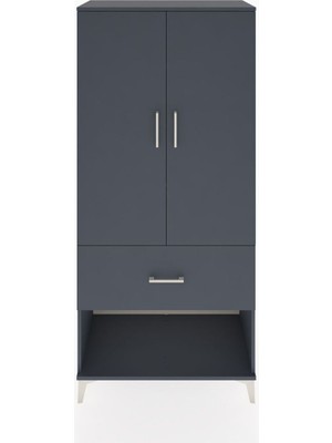 Hyperion Dolap 4 Raflı Tek Çekmeceli 2 Kapaklı 88X44X195 Antrasit-Antrasit