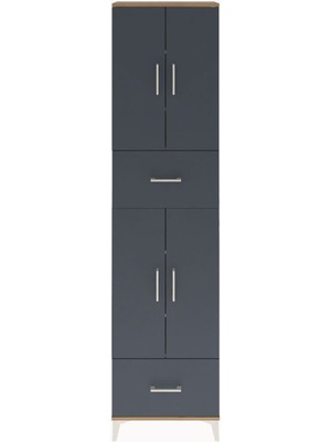 Arges Dolap 6 Raflı 2 Çekmeceli 4 Kapaklı 60X30X243 Çam-Antrasit