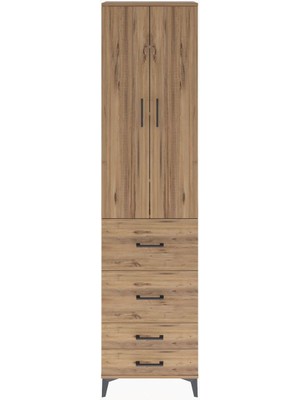 Arges Dolap 4 Raflı 4 Çekmeceli 2 Kapaklı 60X30X243 Çam-Çam