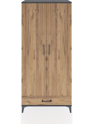 Hyperion Dolap 5 Raflı Tek Çekmeceli 2 Kapaklı 88X44X195 Antrasit-Çam