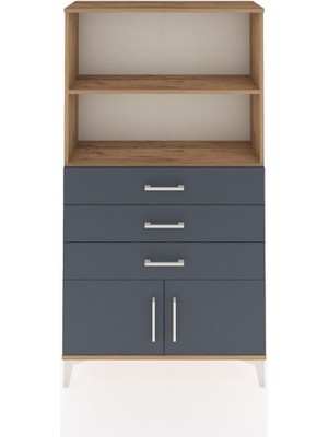 Arges Dolap 2 Raflı 3 Çekmeceli 2 Kapaklı 88X30X163 Çam-Antrasit