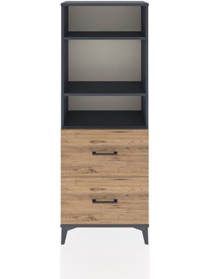 Arges Dolap 3 Raflı 2 Çekmeceli 60X30X163 Antrasit-Çam