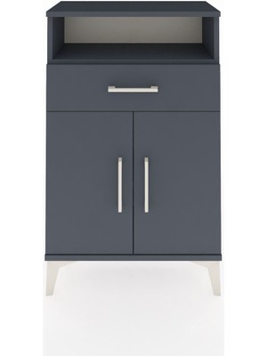Arges Komodin 2 Raflı Tek Çekmeceli 2 Kapaklı 60X30X96 Antrasit-Antrasit