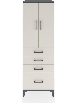 Hyperion Dolap 2 Raflı 4 Çekmeceli 2 Kapaklı 60X44X182 Antrasit-Aytaşı