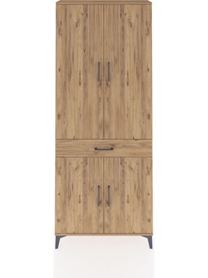 Arges Dolap 4 Raflı Tek Çekmeceli 4 Kapaklı 88X30X221 Çam-Çam
