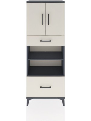 Arges Dolap 4 Raflı 2 Çekmeceli 2 Kapaklı 60X30X163 Antrasit-Aytaşı