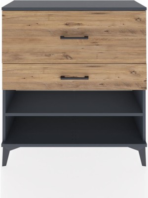 Arges Şifonyer Tek Raflı 2 Çekmeceli 88X30X96 Antrasit-Çam