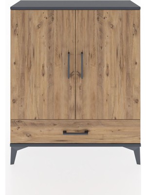 Arges Şifonyer 2 Raflı Tek Çekmeceli 2 Kapaklı 88X30X106 Antrasit-Çam