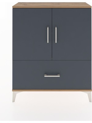 Arges Şifonyer 2 Raflı Tek Çekmeceli 2 Kapaklı 88X30X106 Çam-Antrasit