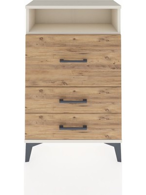 Arges Komodin Tek Raflı 3 Çekmeceli 60X30X96 Aytaşı-Çam