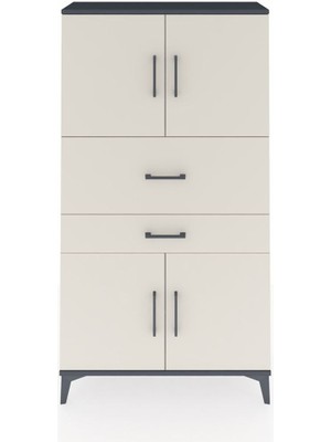 Arges Dolap 3 Raflı 2 Çekmeceli 4 Kapaklı 88X30X163 Antrasit-Aytaşı