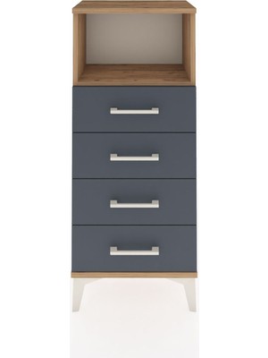 Arges Komodin Tek Raflı 4 Çekmeceli 44X30X106 Çam-Antrasit