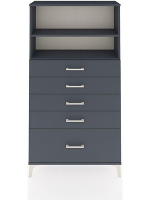 Arges Dolap 2 Raflı 5 Çekmeceli 88X30X163 Antrasit-Antrasit