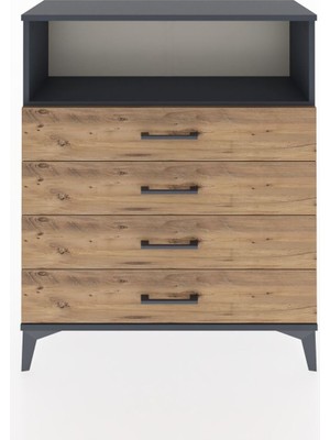 Arges Şifonyer Tek Raflı 4 Çekmeceli 88X30X106 Antrasit-Çam