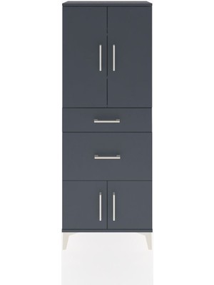 Arges Dolap 3 Raflı 2 Çekmeceli 4 Kapaklı 60X30X163 Antrasit-Antrasit