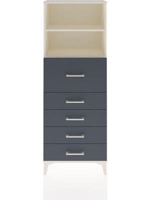 Arges Dolap 2 Raflı 5 Çekmeceli 60X30X163 Aytaşı-Antrasit