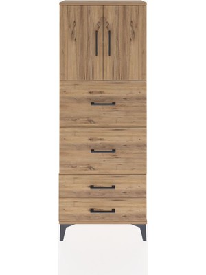 Arges Dolap 2 Raflı 4 Çekmeceli 2 Kapaklı 60X30X163 Çam-Çam