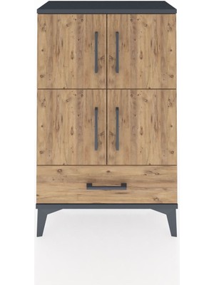 Arges Komodin 4 Raflı Tek Çekmeceli 4 Kapaklı 60X30X96 Antrasit-Çam