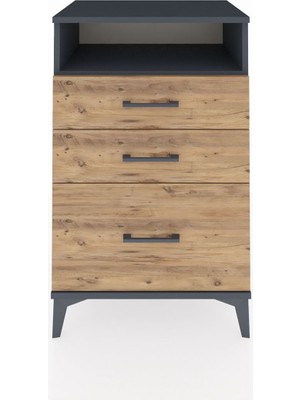 Hyperion Komodin Tek Raflı 3 Çekmeceli 60X44X96 Antrasit-Çam