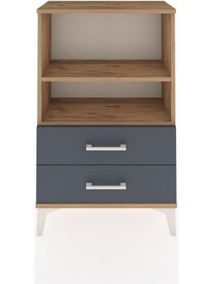 Arges Komodin 2 Raflı 2 Çekmeceli 60X30X96 Çam-Antrasit