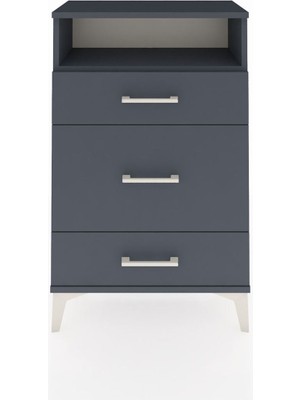 Arges Komodin Tek Raflı 3 Çekmeceli 60X30X96 Antrasit-Antrasit