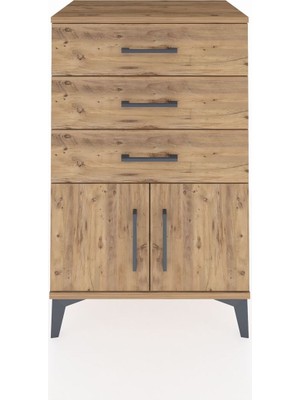 Hyperion Komodin 3 Çekmeceli 2 Kapaklı 60X44X96 Çam-Çam