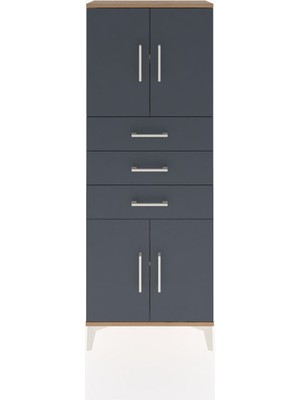 Arges Dolap 3 Raflı 3 Çekmeceli 4 Kapaklı 60X30X163 Çam-Antrasit