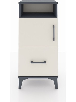 Arges Komodin 2 Raflı Tek Çekmeceli 2 Kapaklı 44X30X96 Antrasit-Aytaşı