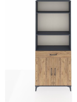 Arges Dolap 4 Raflı Tek Çekmeceli 2 Kapaklı 88X30X221 Antrasit-Çam